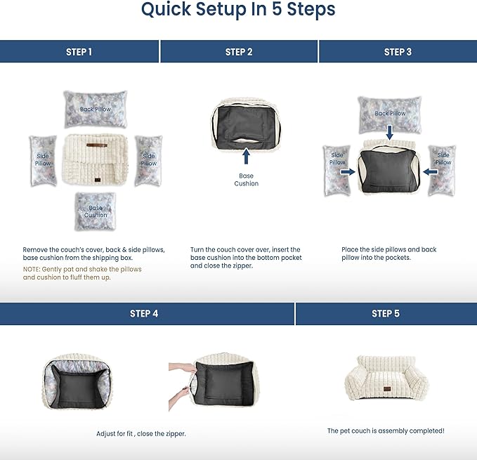 Cute Small & Medium Dog Couch Bed – Supportive & Fluffy Pet Sofa with Faux Rabbit Fur Washable Cover in 3D Diamond Pattern, 36" Off White