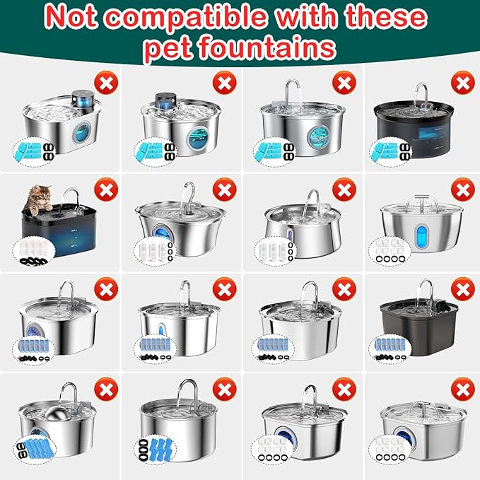 Cat Water Fountain Filter,24 Pack Cat Fountain Replacement Filters for Stainless Steel 67oz/2L Adjustable Water Flow Pet Water Fountain,Dog Water Fountain (12+12 Pack)