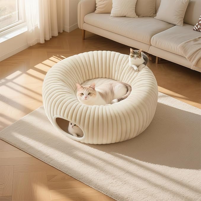Cat Tunnel Bed with 40 Cat Toys, Collapsible Play Tunnel for Indoor Cats, Cat Tube for Kitten Puppy