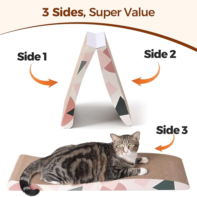ComSaf Cat Scratcher Carboard Pad 32"x10", Large Cat Scratcher Bed for Indoor Cats, Durable Cat Scratching Board, Recycle Cat Scratch Pad for Adult, Big, Medium, Small Cats Lounger