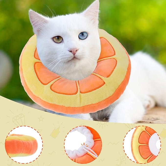 2 Pcs Adjustable Cat Cone Collar Soft Small Cute Cat Recovery Donut Collar After Surgery Orange Watermelon Elizabethan Kitten Neck Cones for Small Dogs Pet, Fruits Shaped, Under 7 lbs
