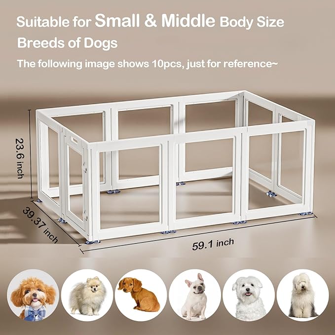 Clear Acrylic Dog Playpen Transparent Dog Playpen Indoor, Easy Assemble Clear Pet Pen for Puppy Bunny Cat Pig, Sturdy & Easy Cleaning Plastic Dog Puppy Fence (23.6" H, 8PCS)
