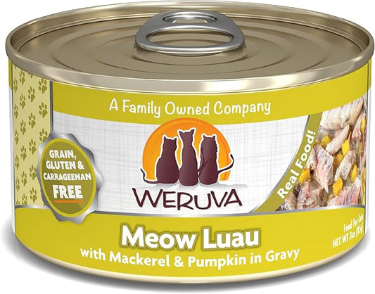 Weruva Classic Cat Food, Meow Luau with Mackerel & Pumpkin in Gravy, 3oz Can (Pack of 24)