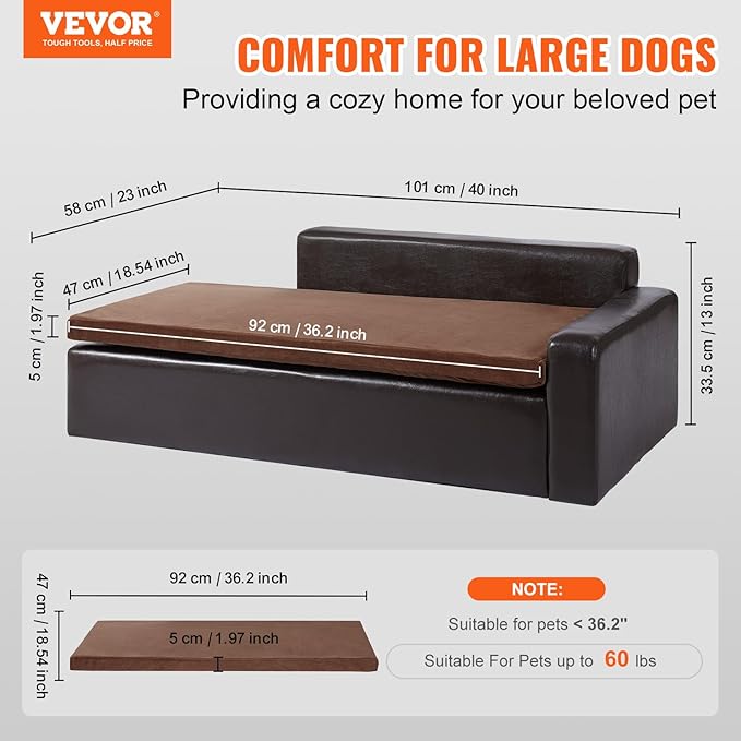 VEVOR Dog Bed, Dog Couch for Small Dogs and Cats, Leather Pet Sofa and Chair, 60 lbs Load Capacity, Black/Brown
