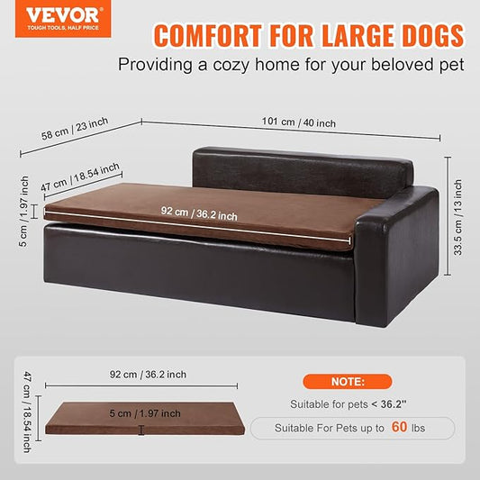 VEVOR Dog Bed, Dog Couch for Small Dogs and Cats, Leather Pet Sofa and Chair, 60 lbs Load Capacity, Black/Brown