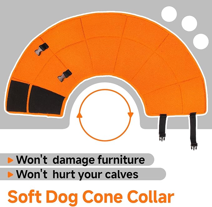 Dog Cone Collar M, Soft Cones for Large Medium Small Dogs,Adjustable Dog Cone Alternative to Stop Licking, Comfy Elizabethan Collar for After Surgery Wound Healing & Hot Spots Orange