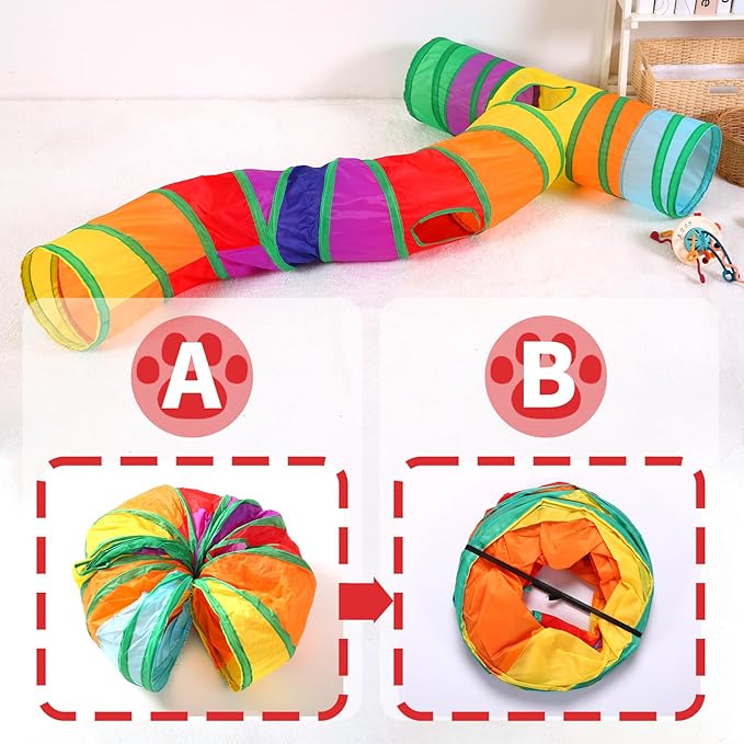 ‌Coolcandy Cat Tunnel & Interactive Cat Toy Indoor, S-T Shape Tunnel Toys for Indoor Cats, Collapsible Interactive Peekaboo Cave with Play Ball, for Multi-Way Play & Small Animals