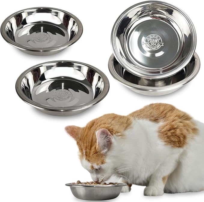 4 Pcs Stainless Steel Cat Bowls,5.5 Inches Metal Cat Bowl, Cat Food Bowls for Indoor Cats, Whisker Fatigue Cat Bowl, Shallow Cat Food Dish, Kitten Food Bowl, Elevated Food Bowls for Cats (5.5 inches)