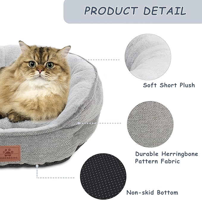 Cat Beds for Indoor Cats, Dog Bed for Small Dogs Breeds, Soft Kennel Bed, Comfy Durable Pet Sleeping Bed, Washable Roun Cat Bed & Non-Slip Bottom, Size 21" L x 18" W x 7" Th