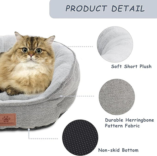 Cat Beds for Indoor Cats,Kitten Bed,Dog Bed for Extra Small Dogs Breeds,Puppy Kennel Bed, Comfy Durable Pet Sleeping Bed, Washable Roun Cat Bed & Non-Slip Bottom, Size 19"L x 16"W x 6.5"Th