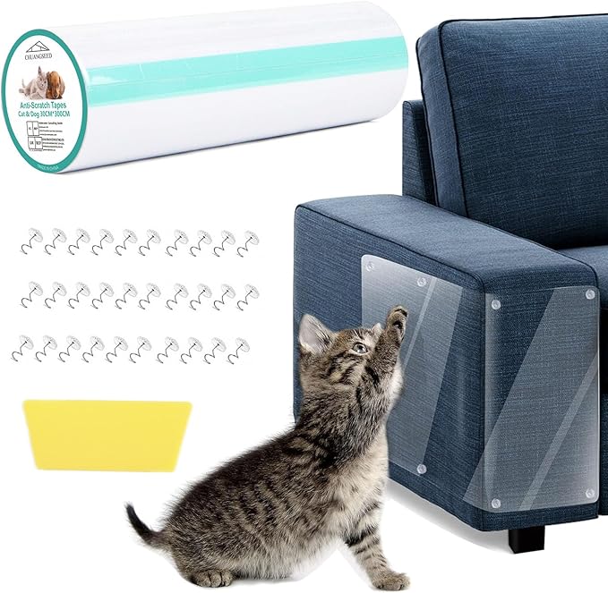 Anti Cat Scratch Furniture Protector, 118" x 12", Single Side Couch FurnitureProtector for Cats, 30 Twist Pins +1 Scraper