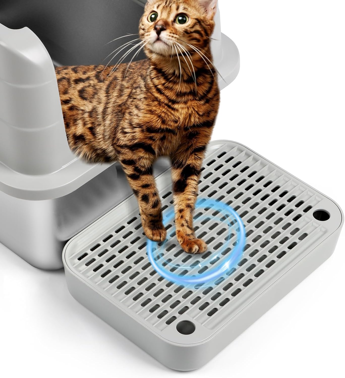 Cat Litter Box Ramp Mat with Filter Function, Cat Step Pedal Stool for Self-Cleaning Litter Box, Easy to Clean, Ideal for Kitten & Elderly Cats (Light Grey)