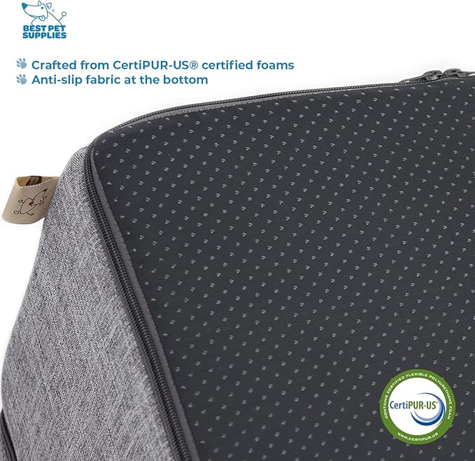 Best Pet Supplies Dog Stairs & Steps - Foam Steps for Small Dogs & Cats, Non-Slip Indoor Balanced Pet Step Support, Dog Ramp, No Assembly, Ash Gray Linen, Foldable 3-Step (16.5-inch Height)