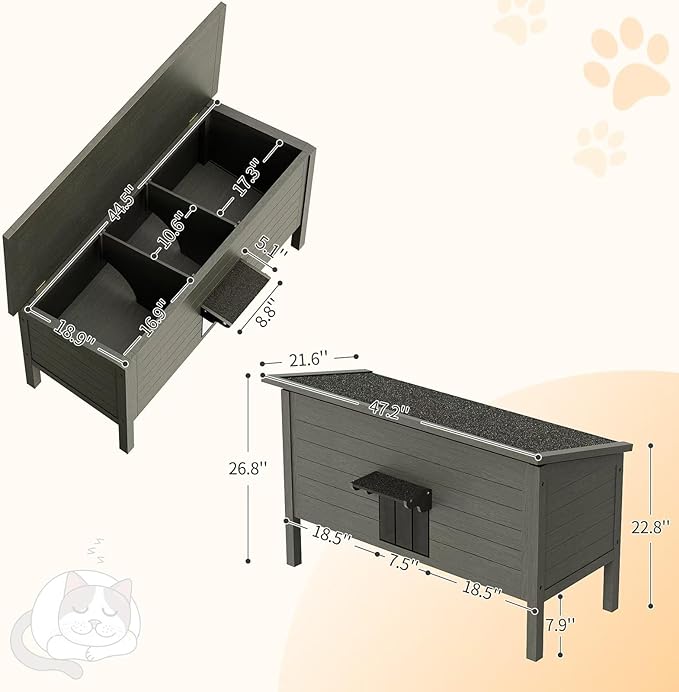 Outdoor Cat House for Multiple Feral Cat, Insulated All-Round Foam, Weatherproof, Wood Large Size 47.24" L*21.65" W*26.77" H PG01DHZ