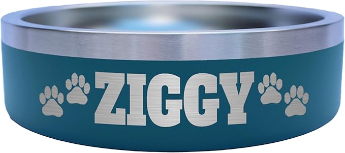Custom Dog Bowl with Paws and Name - Engraved, Nonslip, Personalized, Custom Cat Bowl, 304 Stainless Steel, Feeding, Pet Supplies (Teal, Small -18oz)