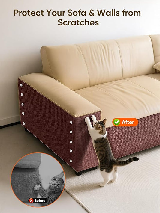 Cat Scratch Mat Furniture Protector, Eco-Friendly DIY Trimmable Self-Adhesive Cat Scratching Pad, Couch Wall Sofa Guard, Reusable Claw Scratching Protector 78.7"x15.8" (Brown)