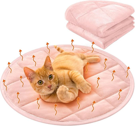 2 Pcs Cat Heating Pad Round 16 Inch Self Heating Cat Mat Washable Heated Bed Anti Slip Warming Pad Pet Bed Mat for Kennel Dog Crate Indoor Outdoor (Pink,16 Inch)