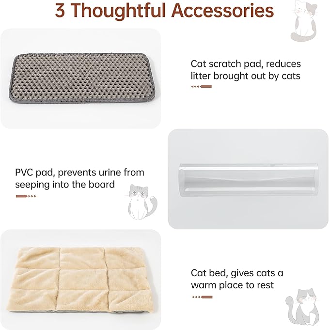 Cat Litter Box Enclosure Furniture - Hidden Litter Box Double Cabinet with Scratch Pad & Cats Bed | Farmhouse Style End Table for Cats | Discreet Cat Washroom for Living Room & Bedroom White