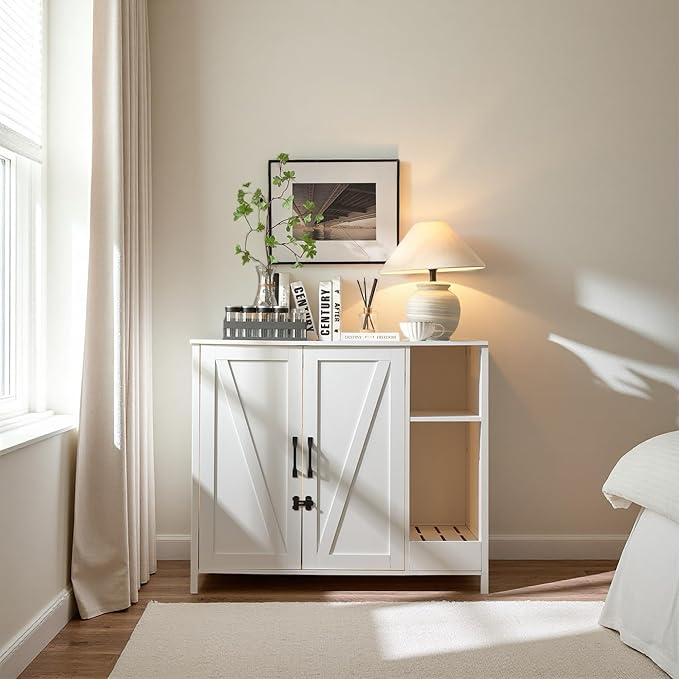 Cat Litter Robot Enclosure with Litter Collector,Cat Litter Cabinet with Dog Proof Adjustable Shelf,for Placing Litter Robot 3/4,Power Outlet (Cloud White)