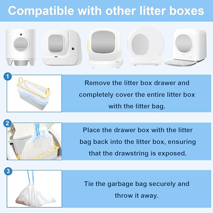 80-Pack Heavy Duty Cat Litter Box Liners for Fsitego & Fumoi Automatic Litter Boxes, Extra Thick Self-Cleaning Litters Box Bags, Cat Litters Bags with Drawstring and Leakproof