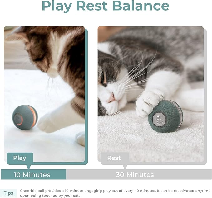 Cheerble Interactive Cat Ball Toy, Automatic Moving Ball Puzzle Toy for Indoor Cat Kitten, Smart Anti-Depression Pet Toy Fun Gift with Light (Green)
