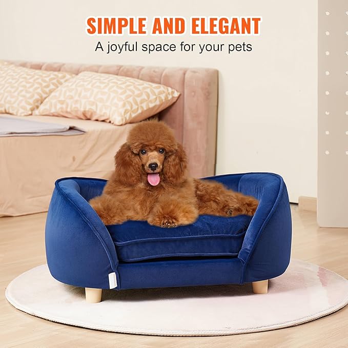 VEVOR Dog Bed, Dog Couch for Small Dogs and Cats, Soft Velvety Pet Sofa and Chair, 35 lbs Load Capacity, Blue