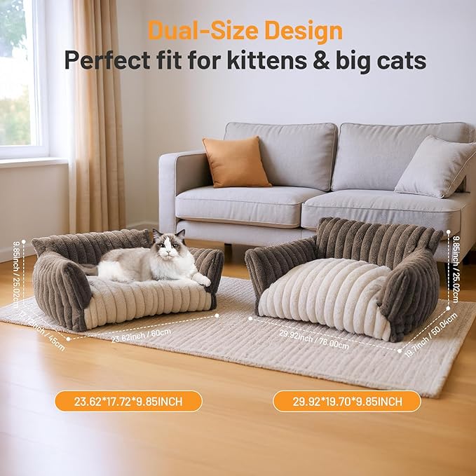 Cat Bed Washable Pet Chair - Large Fluffy Supportive Cat Sofa for Indoor-Medium Dog Bed with Removable Cover