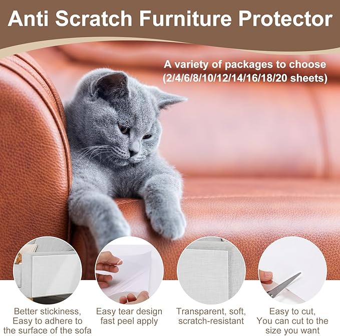 uxcell Anti Scratch Furniture Protector, 6 Sheets 17" x 12" Single-Sided Sticky Couch Protector from Cat Claws, Clear Protectors from Cats Scratching for Sofa Corners, Walls, Doors