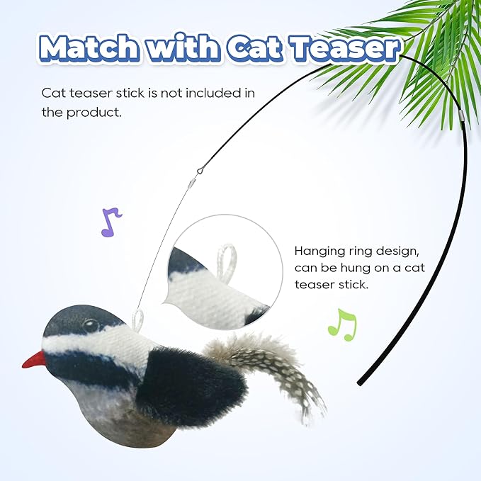 LEWISER Cat Toys Chirping Tit 2 Pcs with Catnip SilverVine, Suitable for Cat Wand Toys, Simulation Bird Design, Interactive Toys for Indoor Kitty Kitten Exercise, Orange and Black