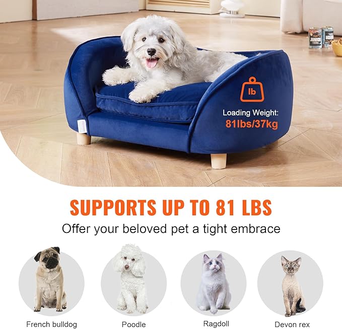 VEVOR Dog Bed, Dog Couch for Small Dogs and Cats, Soft Velvety Pet Sofa and Chair, 35 lbs Load Capacity, Blue