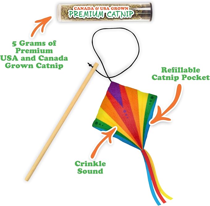 Meowijuana Get Higher Bundle | Get Higher Kite Refillable Toy, King Size Catnip Joints, and Whisker Tickle | Hand Harvested and Rolled Dried High Potency Catnip | Grown in North America