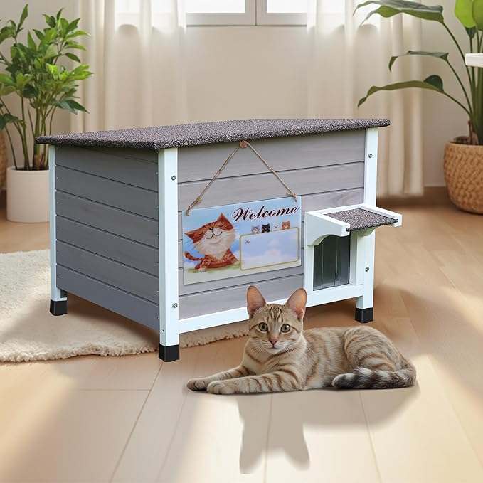 Rockever Outdoor Cat House, 100% Insulated Cat House for Outdoor Cats Weatherproof Feral cat House for All-Round Foam Layers Filling (Grey, L)