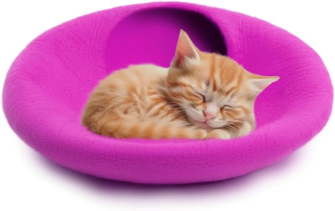 Woolygon Premium Wool Cat Cave Bed - Felt Cat Cave Handmade from 100% Merino Wool, Pet Friendly Felt Cat Bed for Indoor Cats and Kittens