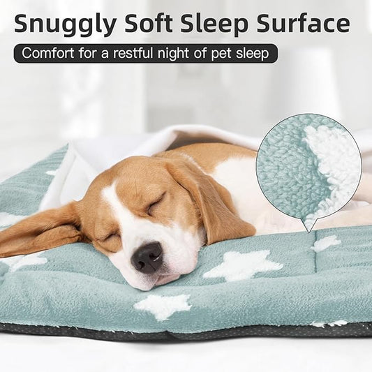 Mora Pets Cat Bed for Indoor Cats Washable Dog Crate Pad Cute Star Dog Bed Mat for Small Dogs Pet Kennel Pad for Cage Soft Flat Puppy Kitten Cushion for Sleeping Anti-Slip Blue 22 x 13