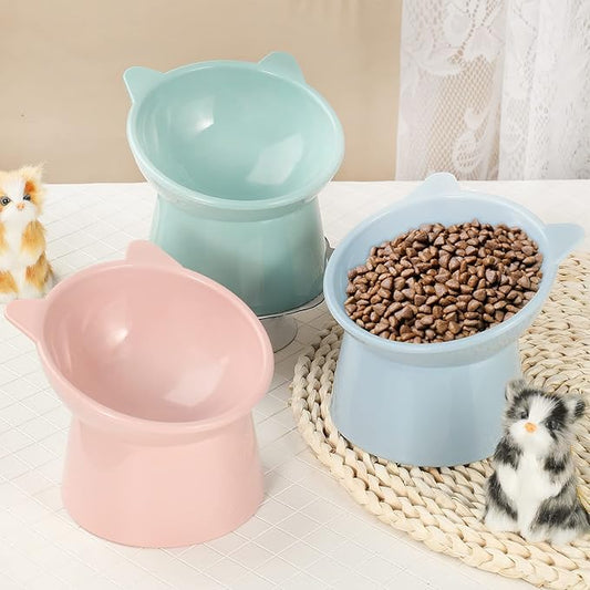 Hsei 6 Pcs Raised Cat Food Bowls 15 Degrees Elevated Pet Bowls Anti Vomiting Tilted Raised Whisker Friendly Raised Cat Dish Plastic Slanted Stand for Indoor Pet Food Water Feeder(Bright Color)