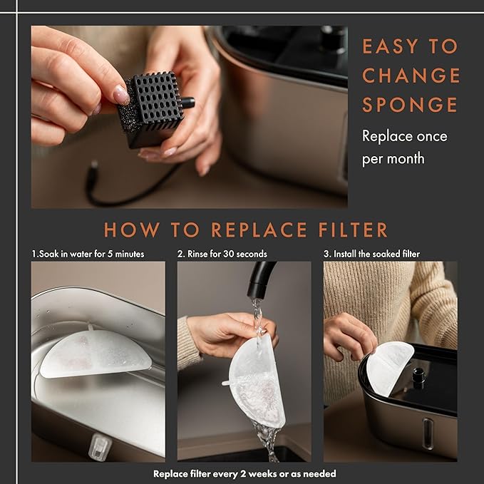 Replacement Filters for Stainless Steel Cat Water Fountain – 4 Months Set of Activated Carbon & Ion Exchange Resin for Fresh & Clean Drinking, Pack of 8 Filters