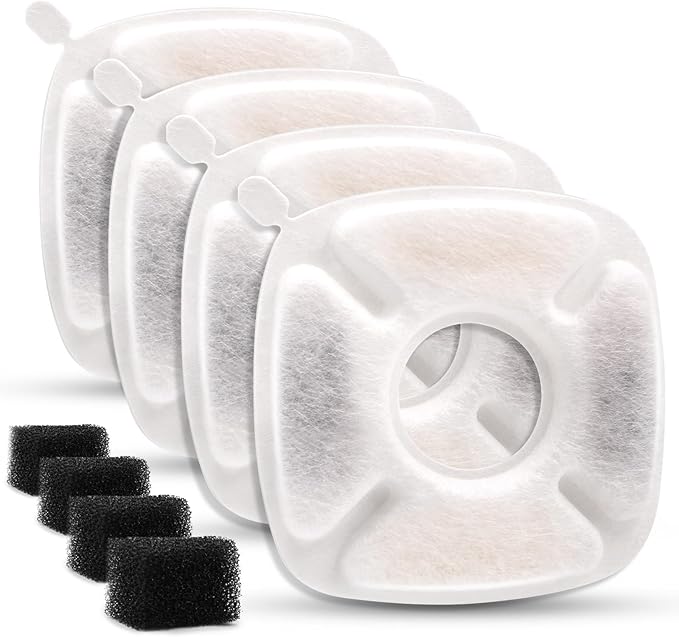 Pet Fountain Filters Compatible with 95Oz/2.8L Dog Water Fountain(4 Carbon Filters+4 Sponge Filters)