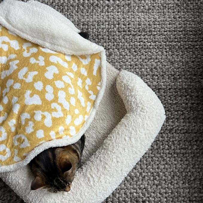 Cat Blanket for Indoor Cats – 29" Soft Sherpa Fleece Pet Throw, Washable Reversible Dog Blanket for Small Dogs, Cats, Kittens, Couch Bed Sofa Car Protector – Yellow