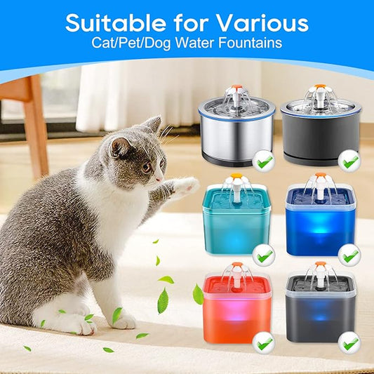 Cat Water Fountain Filter, 10 Pack Replacement & 10 Pack Pre-Filter Sponges, Fit for 67oz/2L & 84oz/2.5L Automatic Cat Pet Dog Fountain