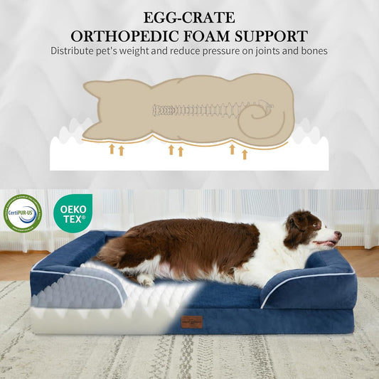 Comfort Expression PV Washable Jumbo Dog Bed for Extra Large Dogs, Waterproof Orthopedic Dog Beds, Jumbo Breed Pet Sofa Couch with Removable Cover & Non-Slip Bottom(Navy Blue)