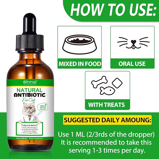 Antibiotics for Cats, Cat Antibiotics for Injections, Natural Cat antibiotic for Immune & Allergy Relief, Cough Relief, Yeast Injection, UTI Treatments, Cats Antibiotic Drops, 60ML
