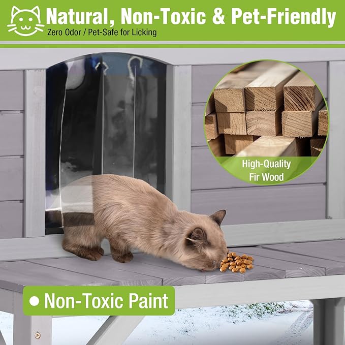 GUTINNEEN Insulated Outdoor Cat House Weatherproof with Detachable 100% Insulated Liner, 3 Entry Doors, Elevated Base & UV/Rain Protection - Indoor/Outdoor Kitty Shelter for Small-Medium Pets
