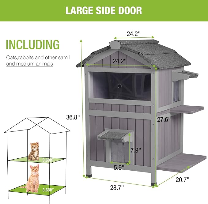 Gutinneen Outdoor Cat House for Winter Feral Kitty Shelter with Escape Door,2 Stroy