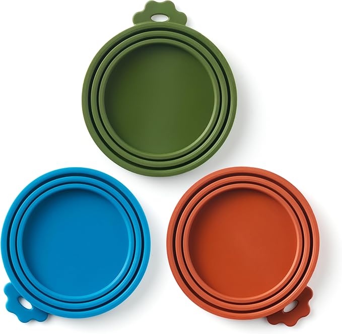 3 Pack Universal Pet Food Can Covers Lids - One fit 3 Standard Size Cans for Cats and Dogs Food Cans - Easy to Clean - Safe Silicone - Forest Ember