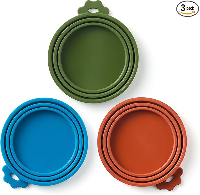 3 Pack Universal Pet Food Can Covers Lids - One fit 3 Standard Size Cans for Cats and Dogs Food Cans - Easy to Clean - Safe Silicone - Forest Ember