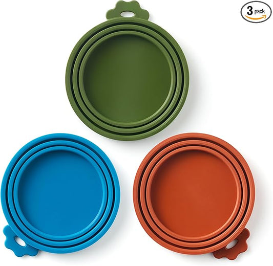 3 Pack Universal Pet Food Can Covers Lids - One fit 3 Standard Size Cans for Cats and Dogs Food Cans - Easy to Clean - Safe Silicone - Forest Ember