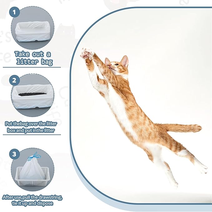 160Pcs Robot Litter Box Bags with Drawstring, Extra Thick Self Cleaning Kitty-Litter Bags Liners, Heavy-Duty Cat Litter Liner Bag for Family（25x15.7in, Blue）