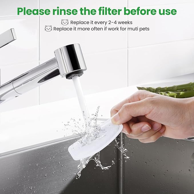 12 Pack Replacement Filters for D60 100oz/3L Automatic Pet Fountain, ZEKIRY Carbon Cat Fountain Filters, Triple Filtration Pet Water Dispenser Filter Replacement(6Pcs Pump Sponges)