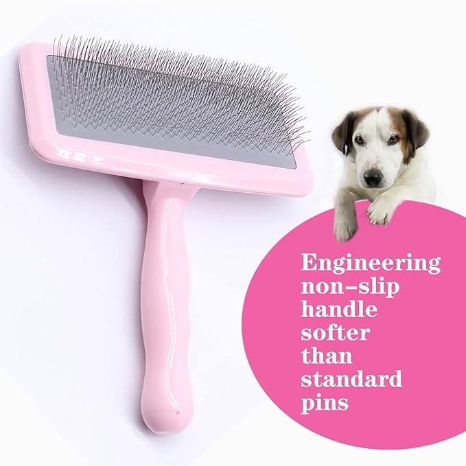 Air Cushion Slicker Brush for Dogs Cats,Soft Pin Shedding Brush for Short Haired Dog,Cat, Pet Grooming Wire Brush for Thin Curly Matted Tangled Hair,14mm(0.55"),Pink