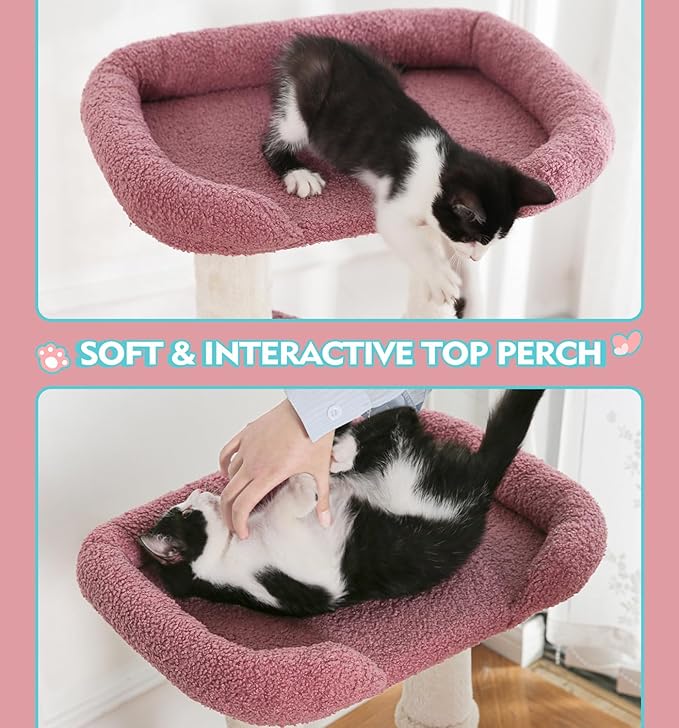 Made4Pets Pink Cat Tree, Carpet Cat Tower Grey for Indoors Cats, Cute Wood Kitty Condo with Scratching Post and Pad, 29" Multi-Level Modern Activity Climbing Furniture for Small and Medium Cats
